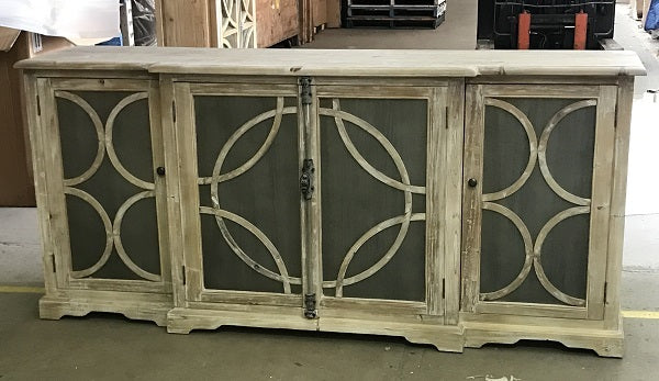 Keats Zinc Sideboard 4 Door Reclaimed Pine Natural Timber Decorative Storage Cabinet