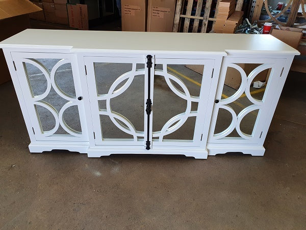 Keats White Sideboard 4 Door Reclaimed Alder Wood Mirror Back Storage Furniture