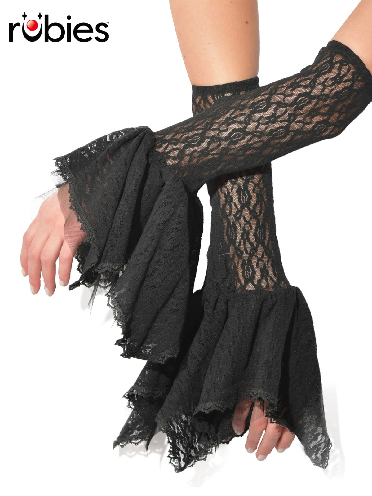 Grim Gauntlets for Adults Black Lace Elbow High Halloween Accessory
