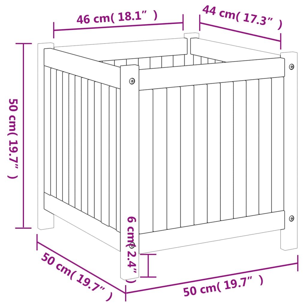 Garden Planter with Liner 50x50x50 cm Solid Wood Acacia