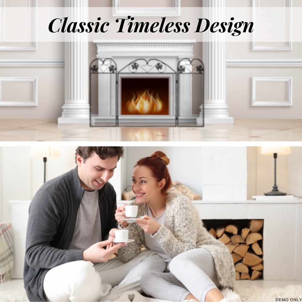 3-panel Fireplace Screen Iron Black