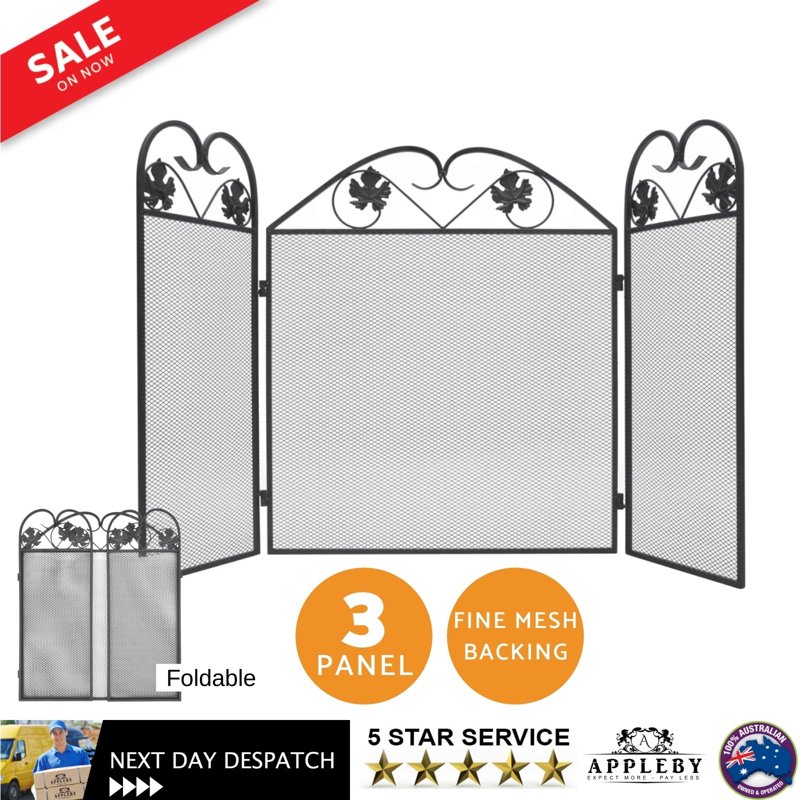 3-panel Fireplace Screen Iron Black