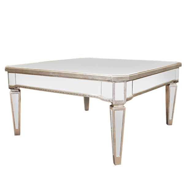 Mirrored Coffee Table Antique Ribbed Square Gold Leaf Hollywood Art Deco