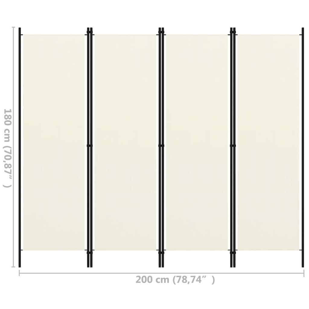 4-Panel Room Divider White 200x180 cm