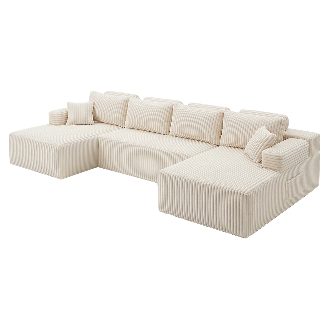 Levede Modular Sofa Lounge Set Corduroy U Shaped Sectional Cloud Couch Beige-2050056788379832328
