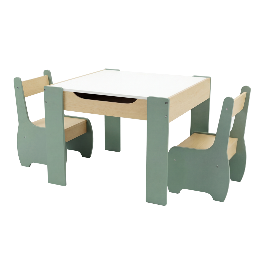 Levede Kids Table and Chairs Set 3-in-1 Chalkboard Storage Learning Dining Desk-2050056790908997640