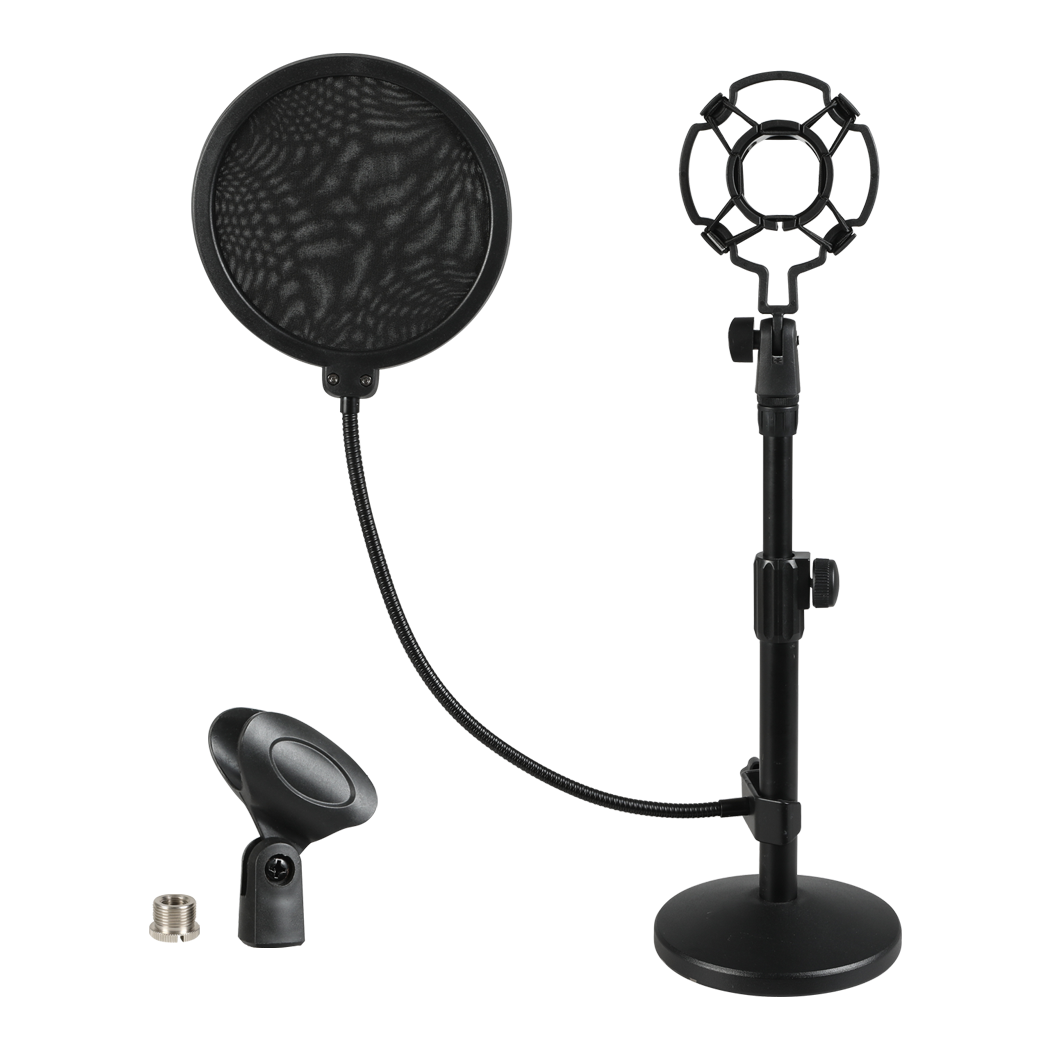 Levede Desktop Microphone Stand Adjustable Pop Filter Shock Mount Base Kit Black-2065254308319989768