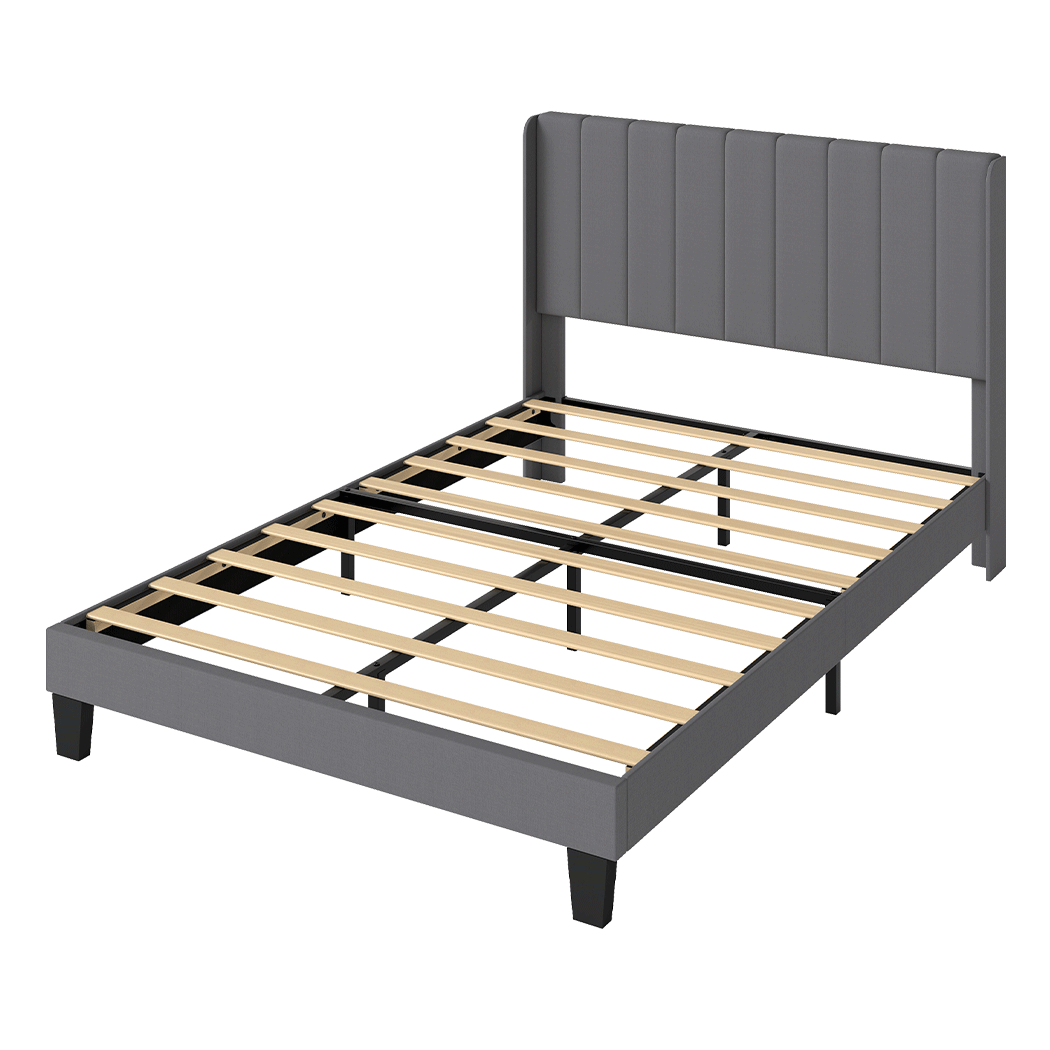 Levede Metal Wooden Bed Frame Queen Panel Plush Upholstered Soft Headboard Grey-2065254298949914632