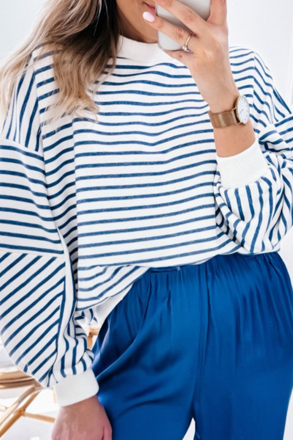 Women’s Orange Stripe Colour Block Loose Fit Collared Drop Shoulder Sweatshirt