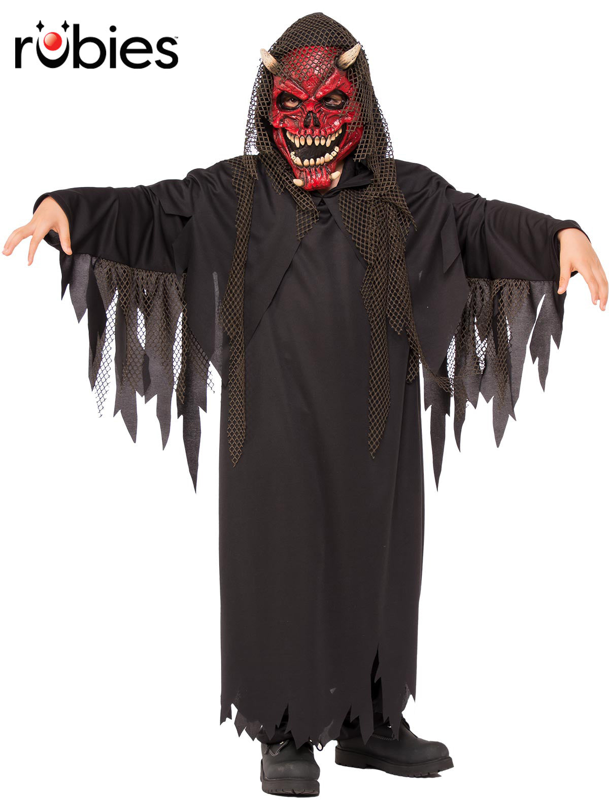 Hell Raiser Kids Costume with Jagged Robe and Textured Demon Face Mask