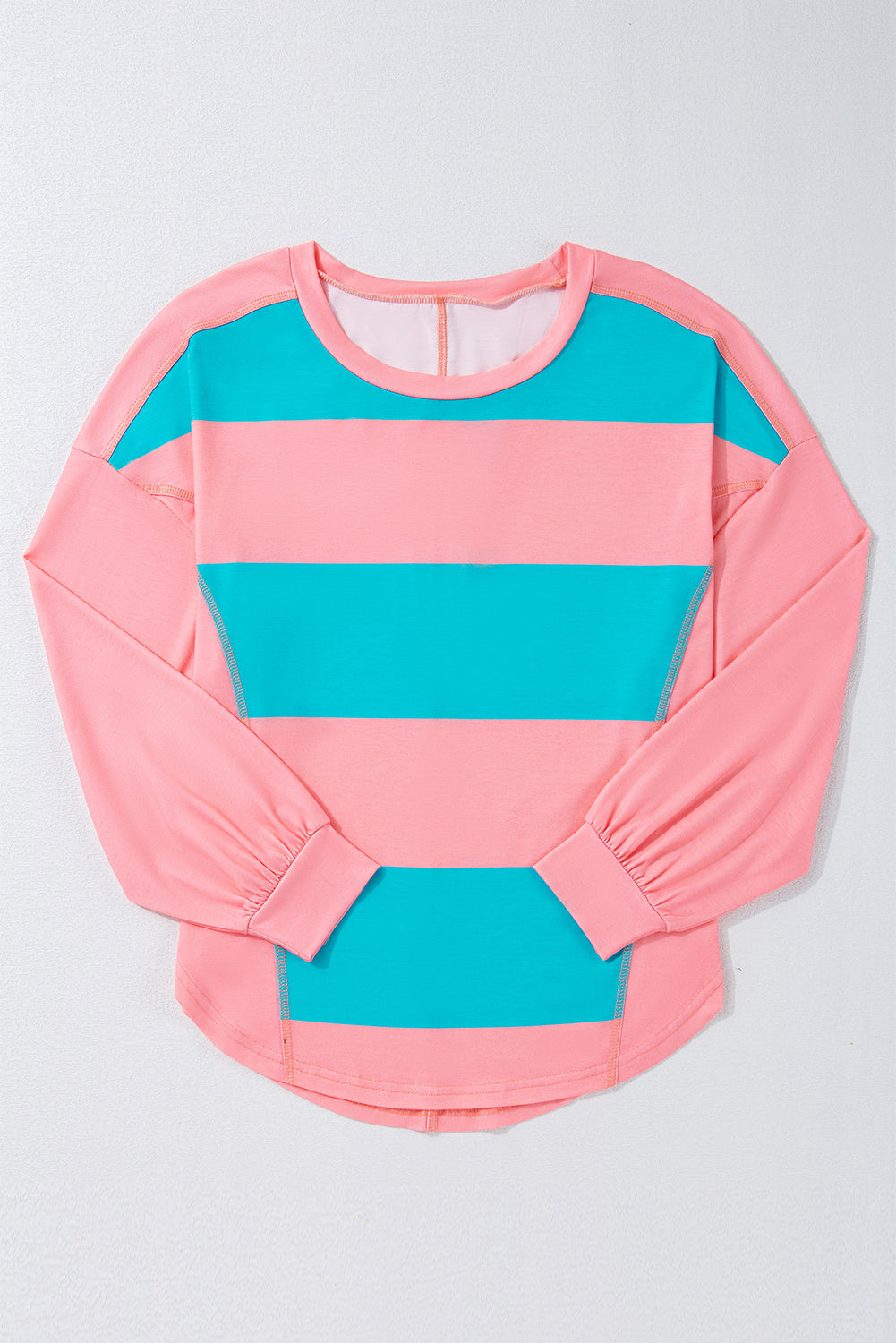 Light Green Colourblock Striped Drop Shoulder Loose Top