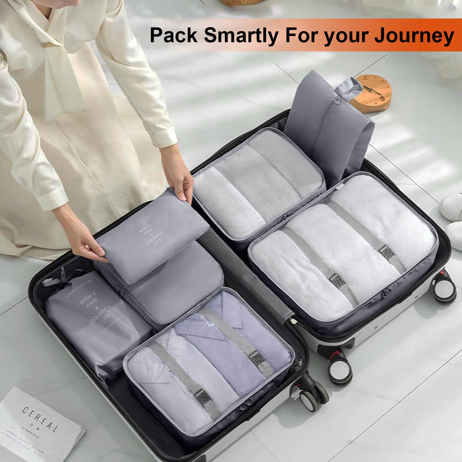 Hivvago 7-Piece Travel Organizer Set – Lightweight Packing Bags for Luggage, Grey