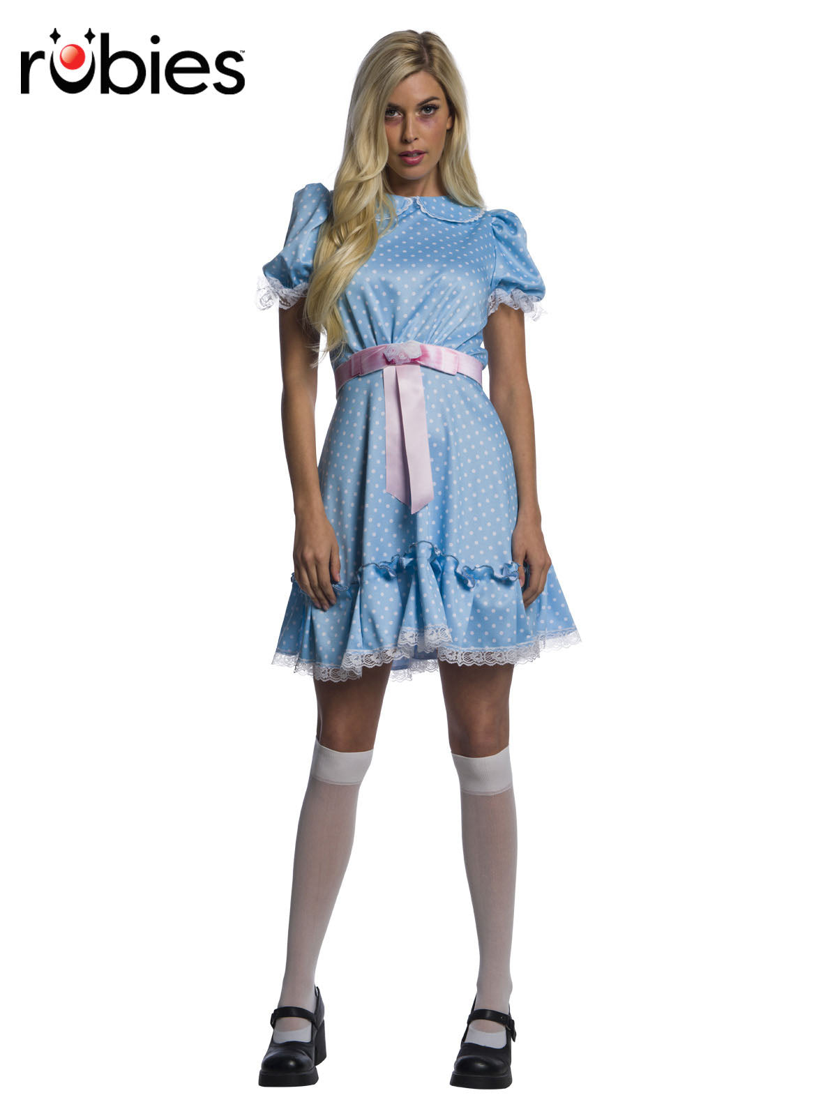 Twin Sister Costume for Adults Creepy Blue Dress with Belt Halloween Outfit