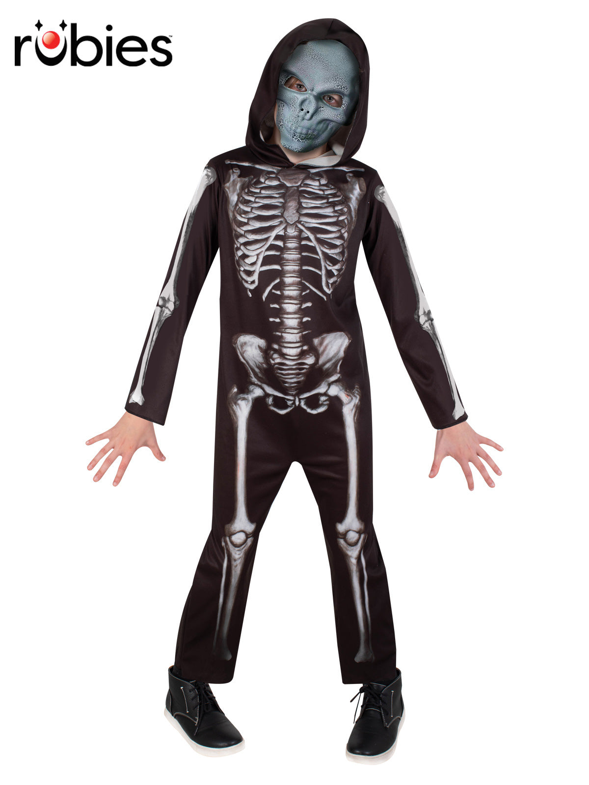 Kids Skeleton Costume Jumpsuit with Hood and Skull Mask Halloween Outfit