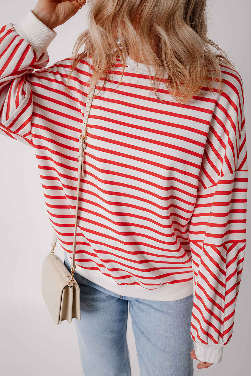 Women’s Orange Stripe Colour Block Loose Fit Collared Drop Shoulder Sweatshirt