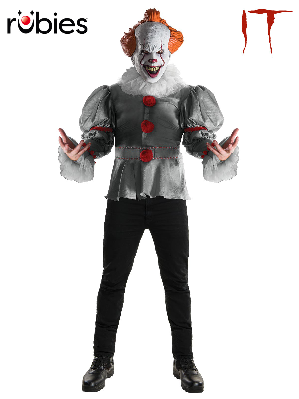 Pennywise IT Deluxe Clown Costume with Mask and Collar for Halloween
