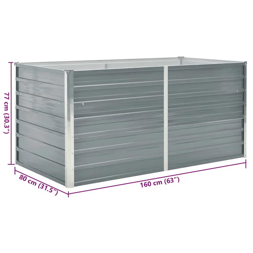 Raised Garden Bed 160x80x77 cm Galvanised Steel Grey