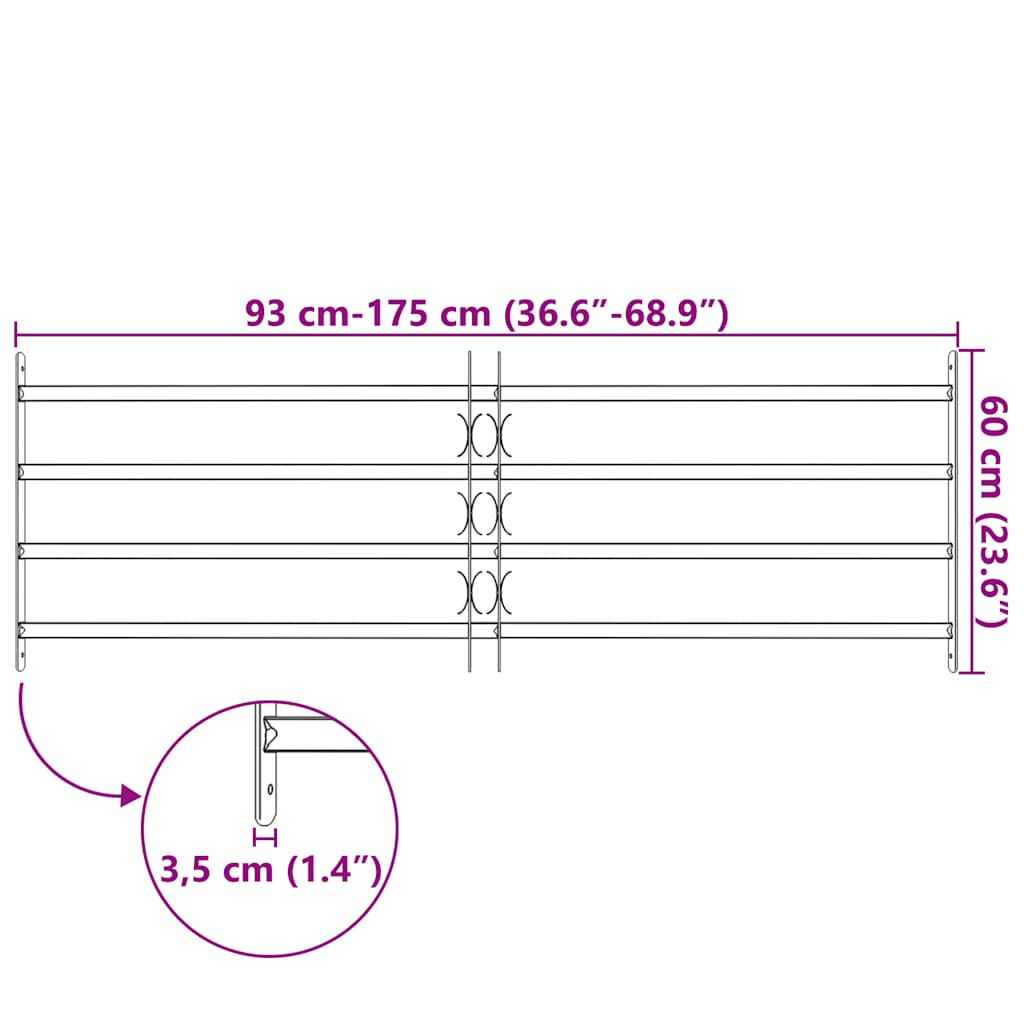 Adjustable Security Grille for Windows with 4 Crossbars 1000-1500 mm