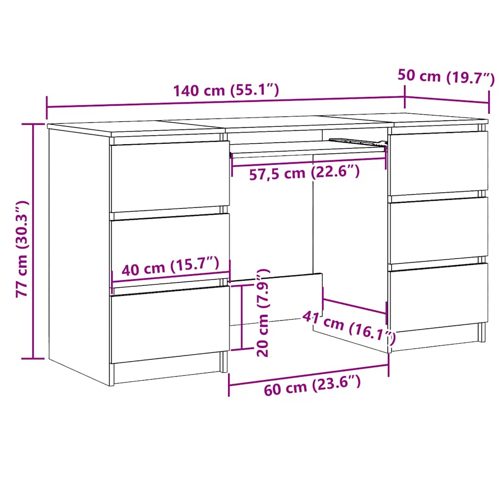 Writing Desk White 140x50x77 cm Engineered Wood