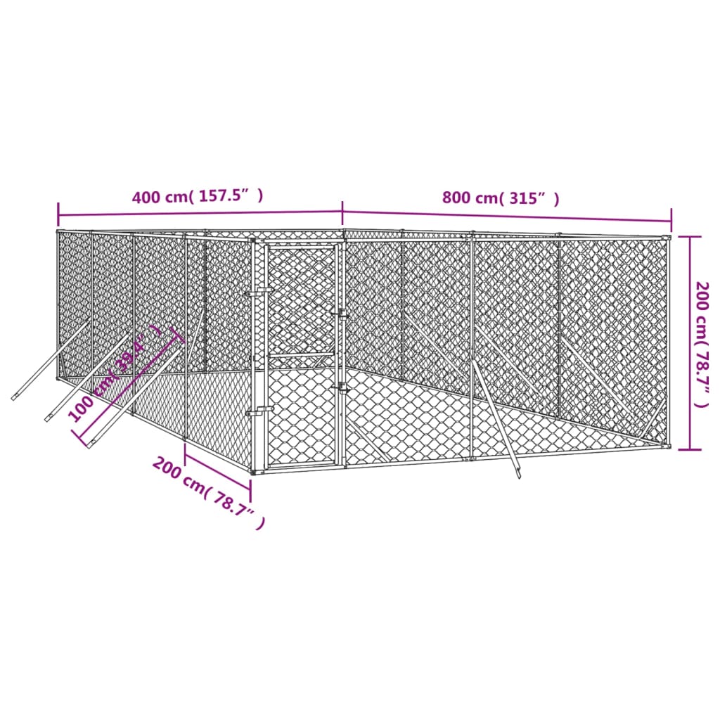 Outdoor Dog Kennel Silver 4x8x2 m Galvanised Steel