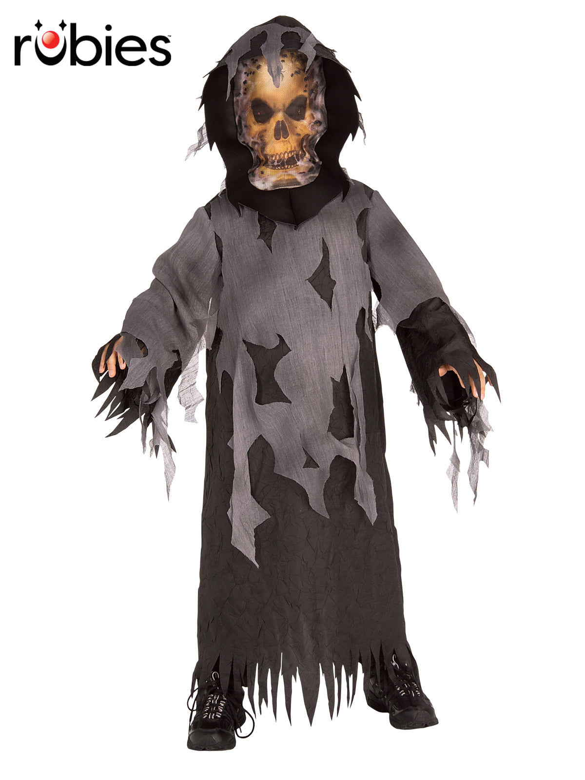 Kids Halloween Skeleton Costume with Torn Robe and Spooky Skull Mask
