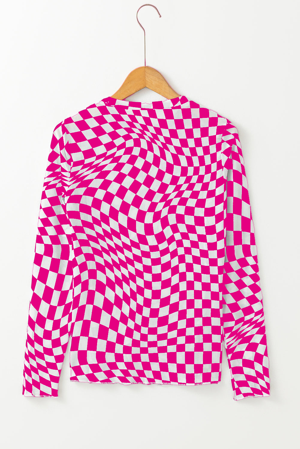 Women’s Black Checkered Mesh Top with Mock Neck and Long Sleeves for Stylish Look