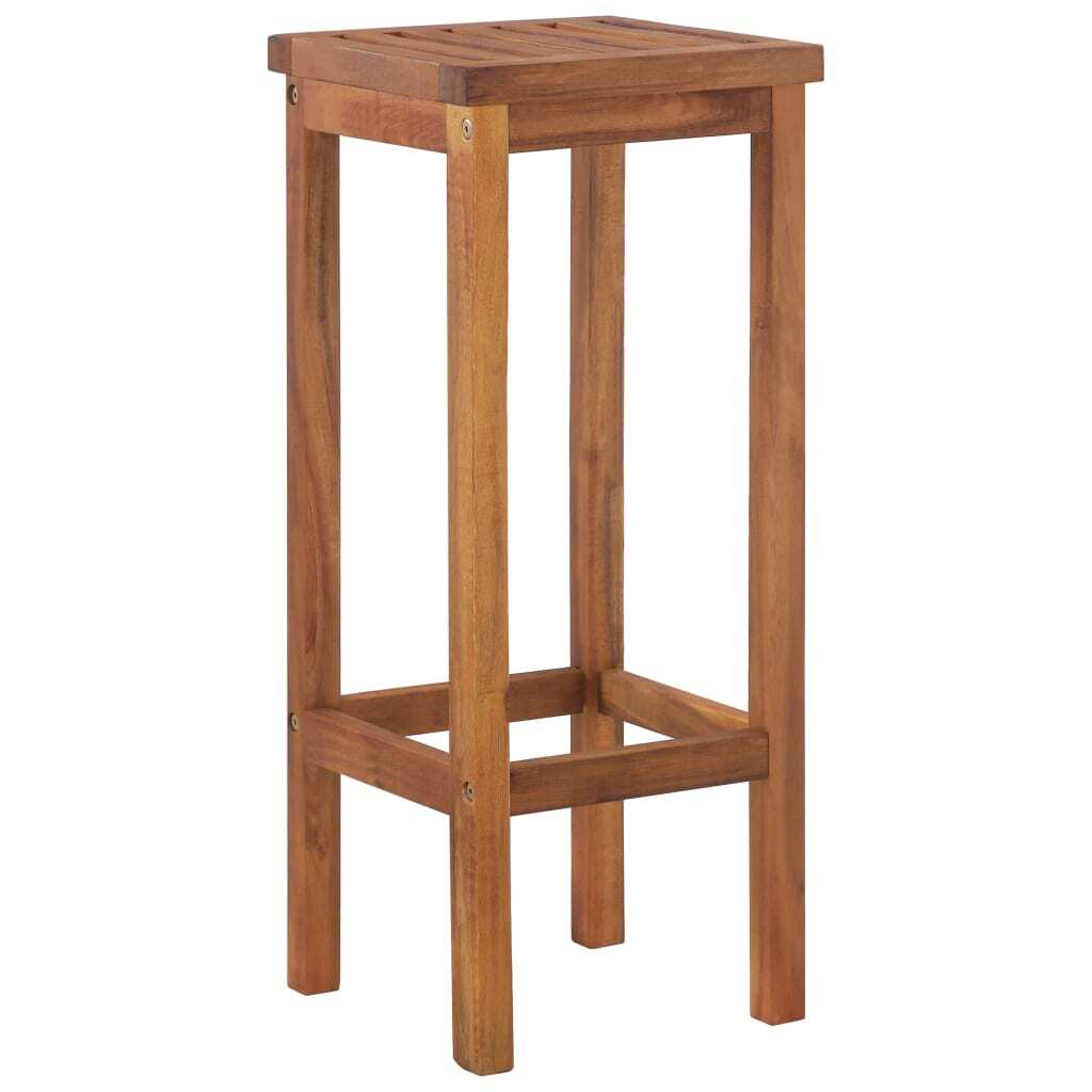 Wooden Outdoor Bar Chair 2 Pcs Solid Acacia Wood Weather Resistant Garden Stools