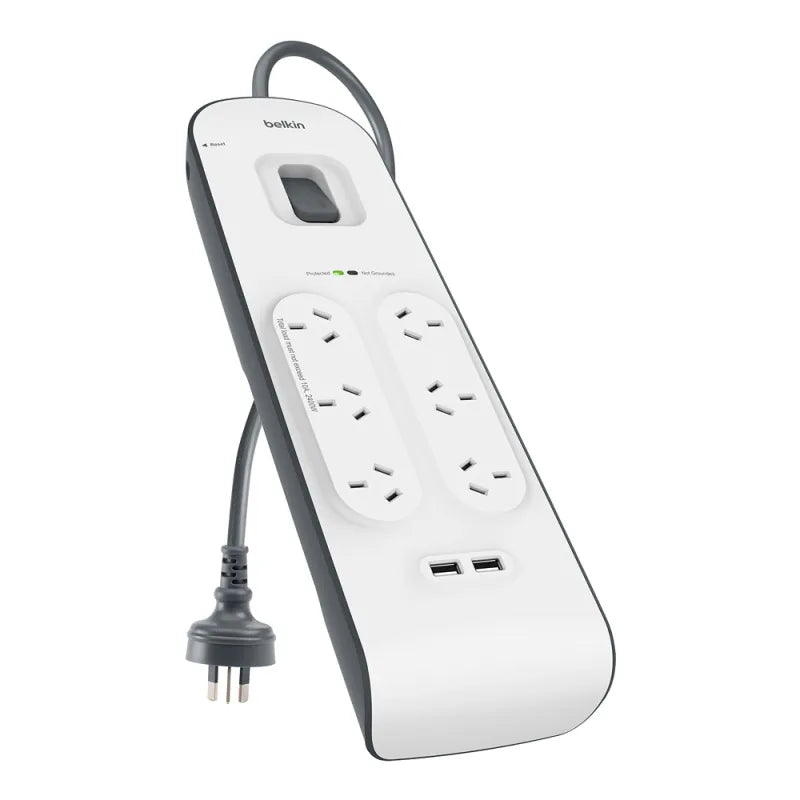Belkin 2.4 Amp 4-Outlet with 2 USB Ports Surge Board Universally compatible - White