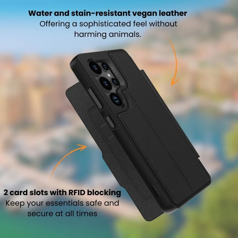 EFM Monaco Vegan Leather Wallet Case with D3O Bio for Samsung Galaxy S25+