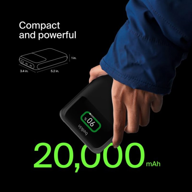 Belkin BoostCharge 65W Pro 3-Port Laptop Power Bank 20K - Black