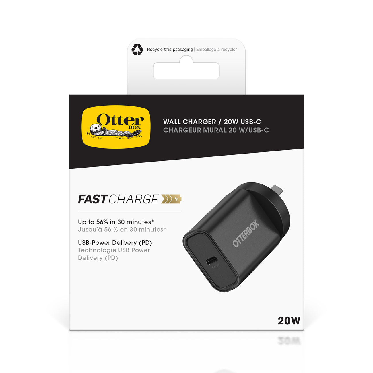 OtterBox 20W Wall Charger With USB-C and Power Delivery - Black