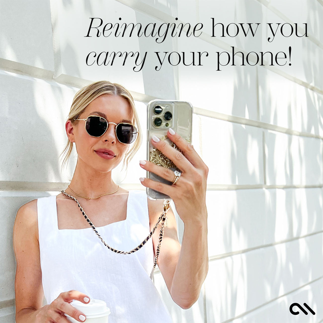 Case-Mate Phone Crossbody Gold Chain and Black Leather