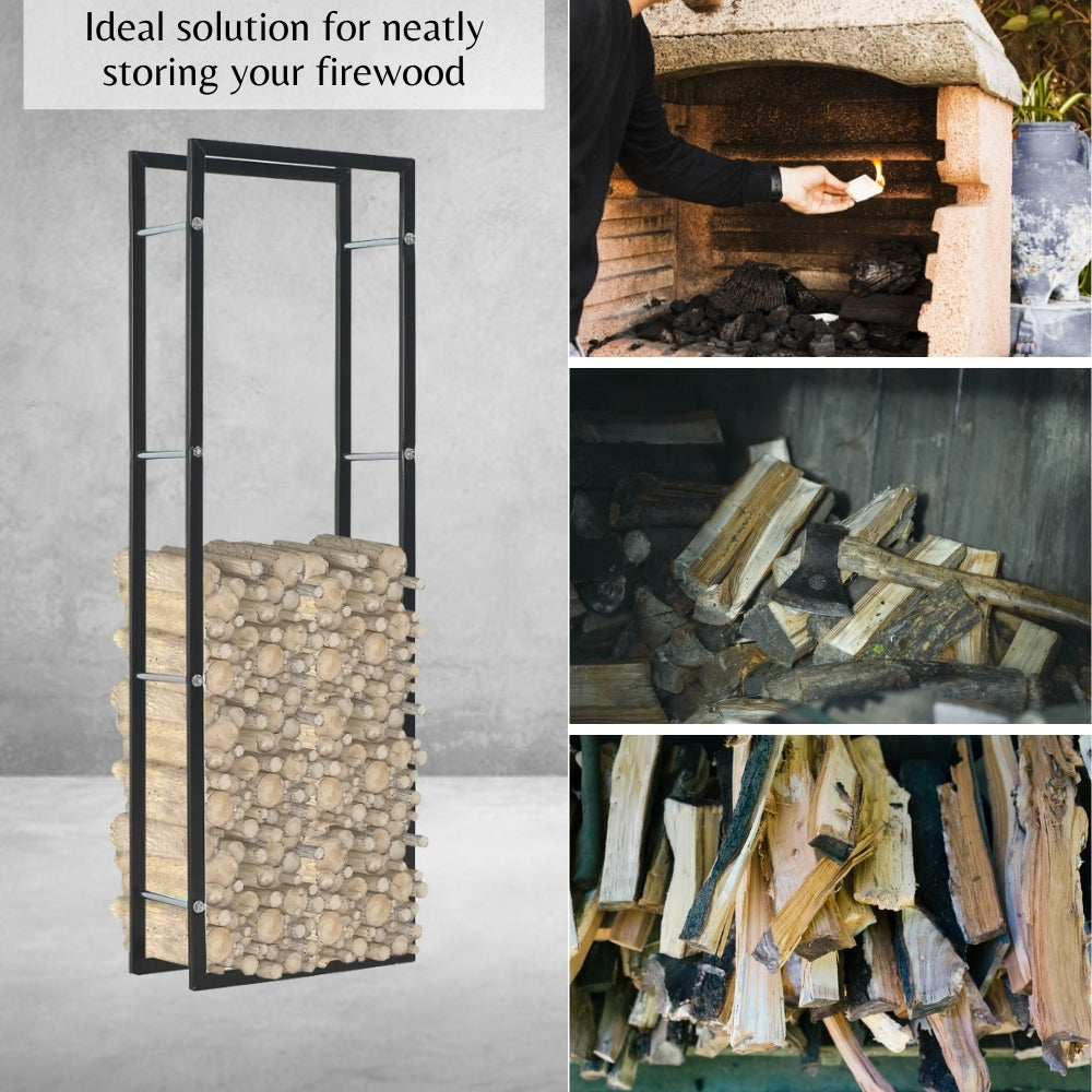 Freestanding Steel Firewood Storage Rack 50x20x150 cm Black