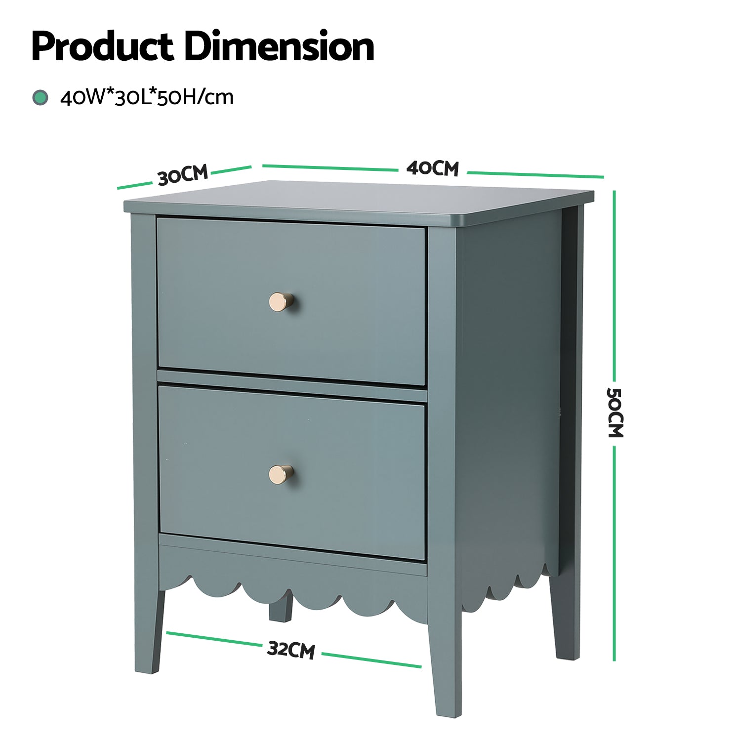Artiss Bedside Table 2 Drawers Bedroom Storage Nightstand Green