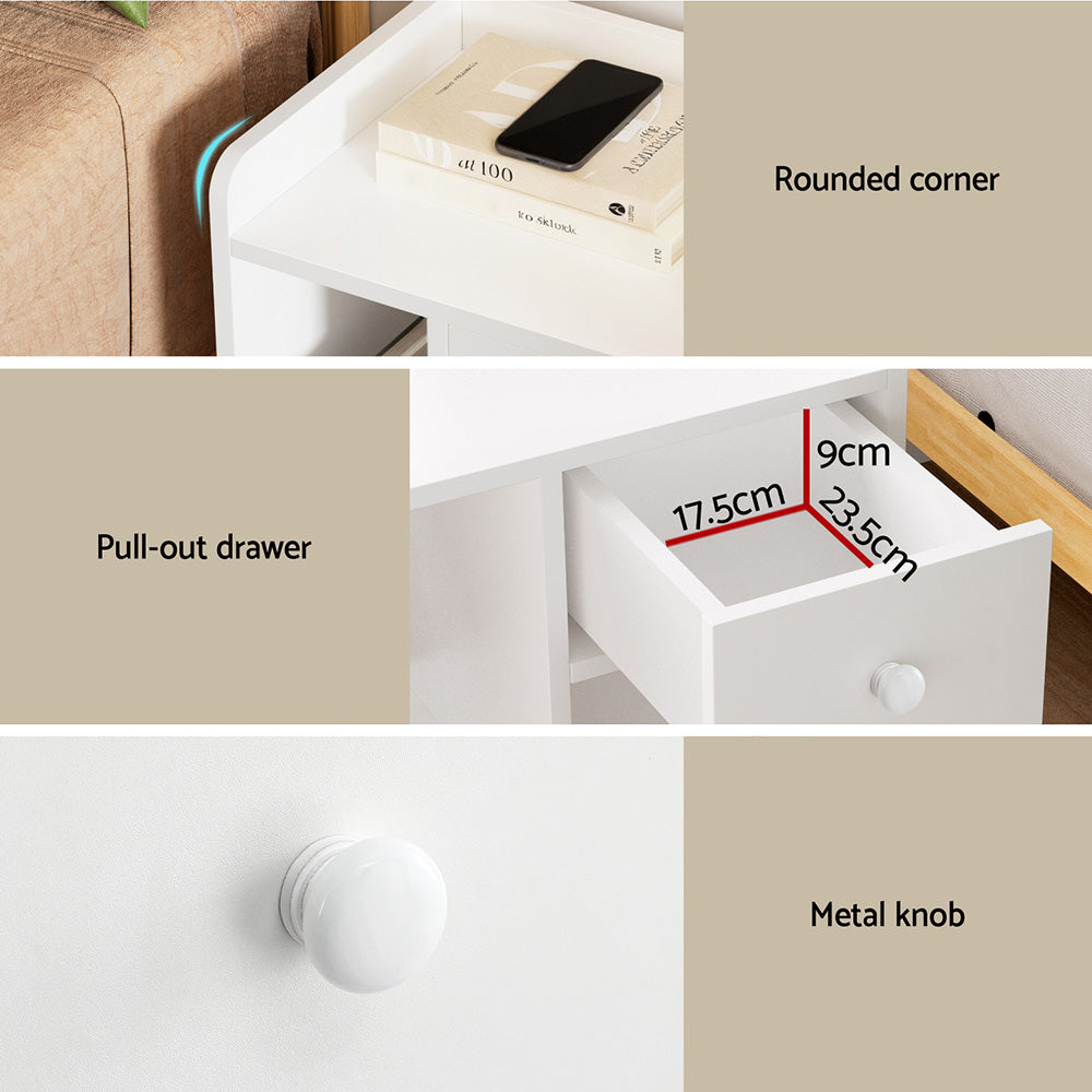 Artiss Bedside Table Drawer Nightstand Side End Table Storage Open Shelf White