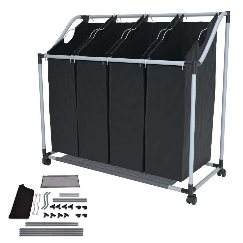 Laundry Sorter With Wheels 4 Compartment Hamper Portable Dirty Clothes Basket