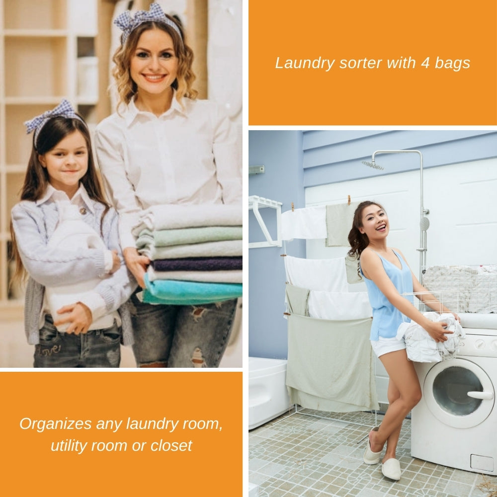 Laundry Sorter With Wheels 4 Compartment Hamper Portable Dirty Clothes Basket