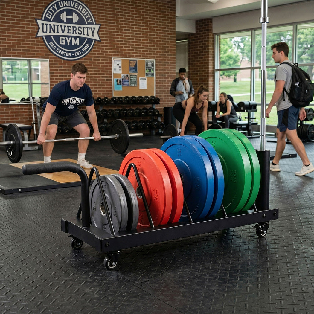 Centra Horizontal Bumper Plate Rack with Wheels Barbell Weight Storage Holder-2050059020890411014