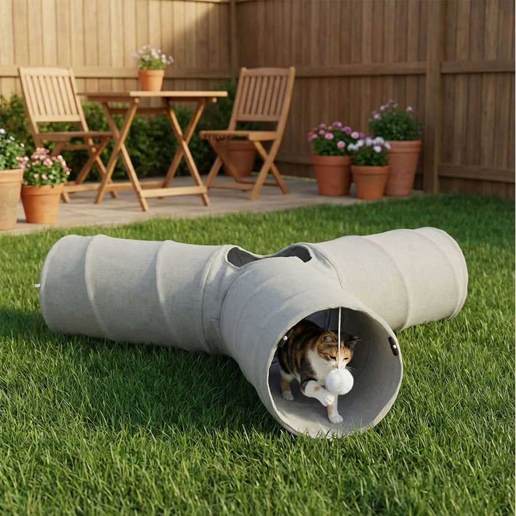 Pawz 3 Way Cat Tunnel Toy Interactive Foldable Tube Indoor Pet 2 Haning Balls-2065254293275021318