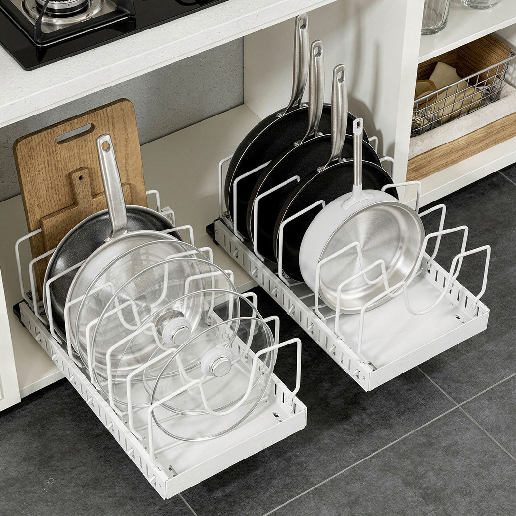 Toque Pots and Pans Organiser Saucepan Holder Storage Pull Out Rack Holder White-2065254301424553990