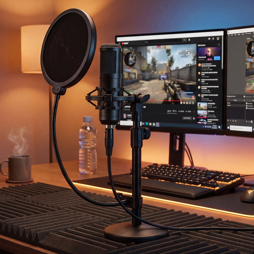Levede Desktop Microphone Stand Adjustable Pop Filter Shock Mount Base Kit Black-2065254308319989767