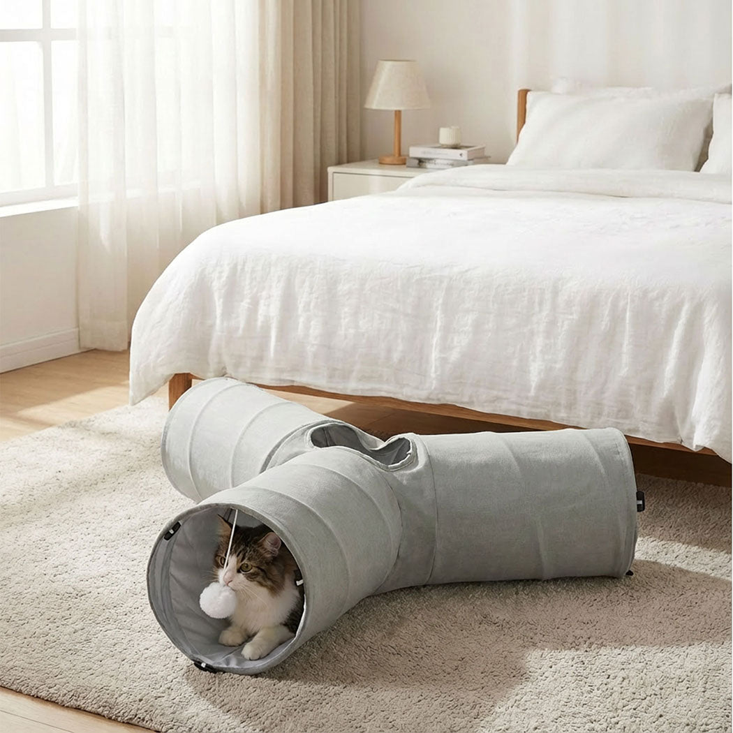 Pawz 3 Way Cat Tunnel Toy Interactive Foldable Tube Indoor Pet 2 Haning Balls-2065254293275021319
