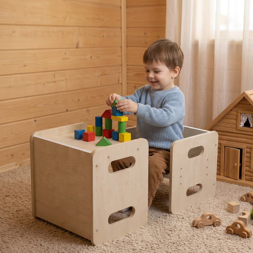 Levede Kids Table and Chair Set Dining Adjustable Toddler Activity Desk Wood-2050056790732836871