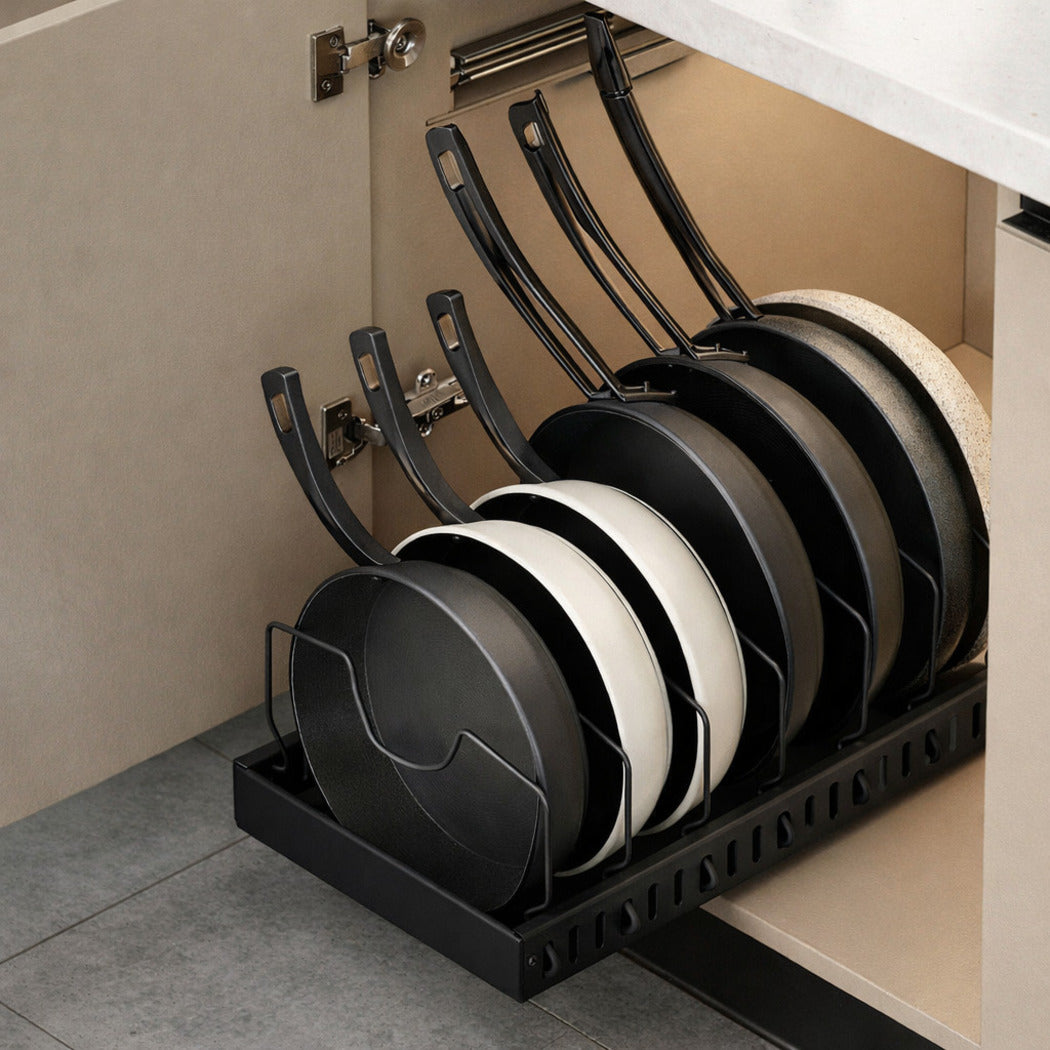 Toque Pots and Pans Organiser Saucepan Holder Storage Pull Out Rack Holder Black-2065254301101592583