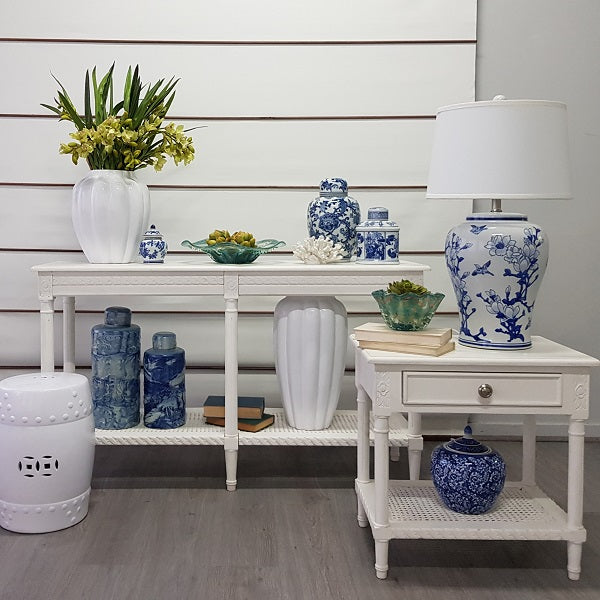 Jonquil Blue and White Ceramic Table Lamp 71cm with White Tapered Shade Elegant Accent