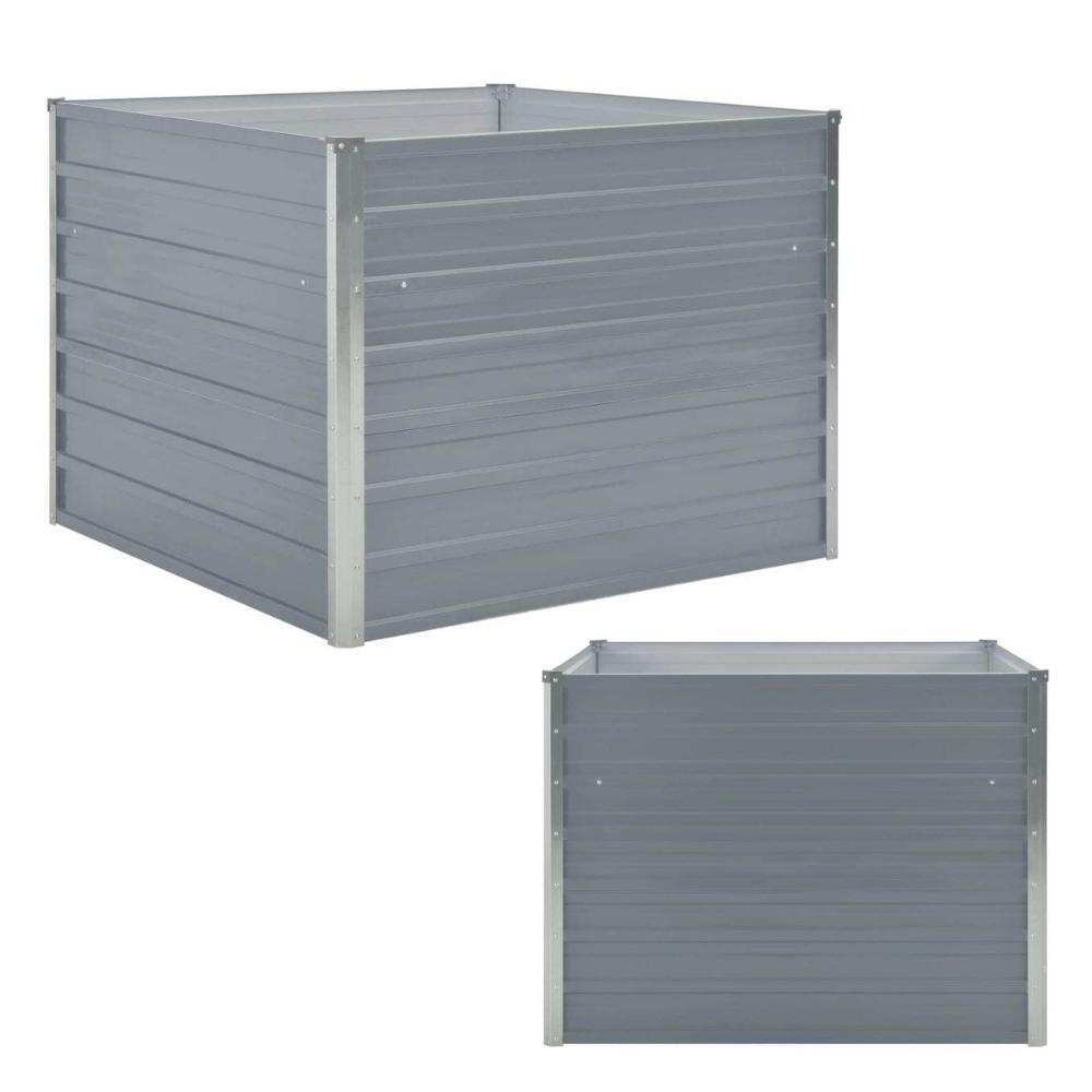 Raised Garden Bed 100x100x77 cm Galvanised Steel Grey