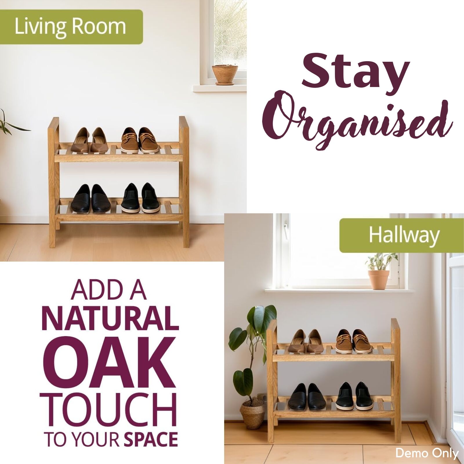 Shoe Rack with 2 Shelves 50x27x40 cm Solid Oak Wood