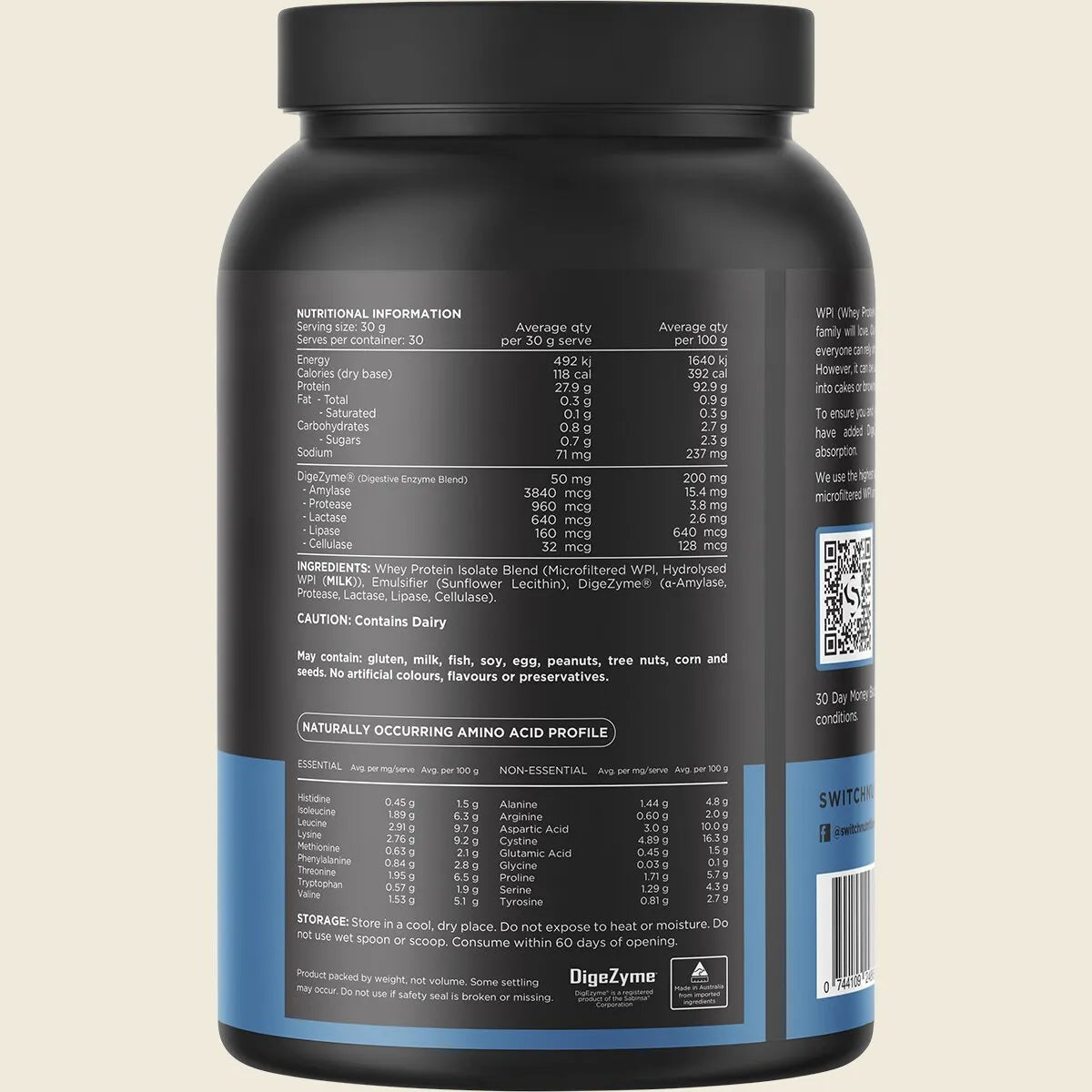 Switch Nutrition WPI PROTEIN Premium Whey Protein Isolate Unflavoured 900g