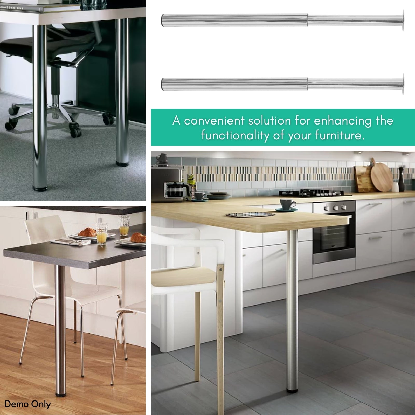 Telescopic Table Legs 2 pcs Chrome 710 mm-1100 mm Chrome