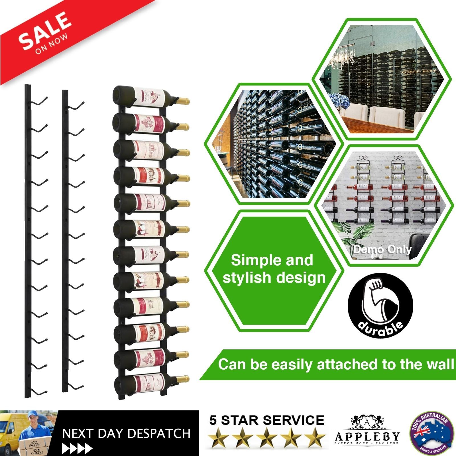 Wall Mounted Wine Rack for 12 Bottles Black Iron
